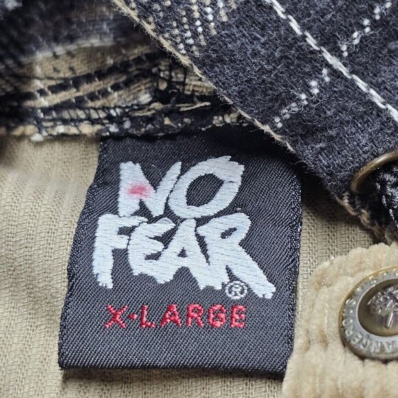 Vintage No Fear Coruroy Jacket Plaid Hood XL 100% Cotton Made in The USA Y2K - Picture 4 of 13